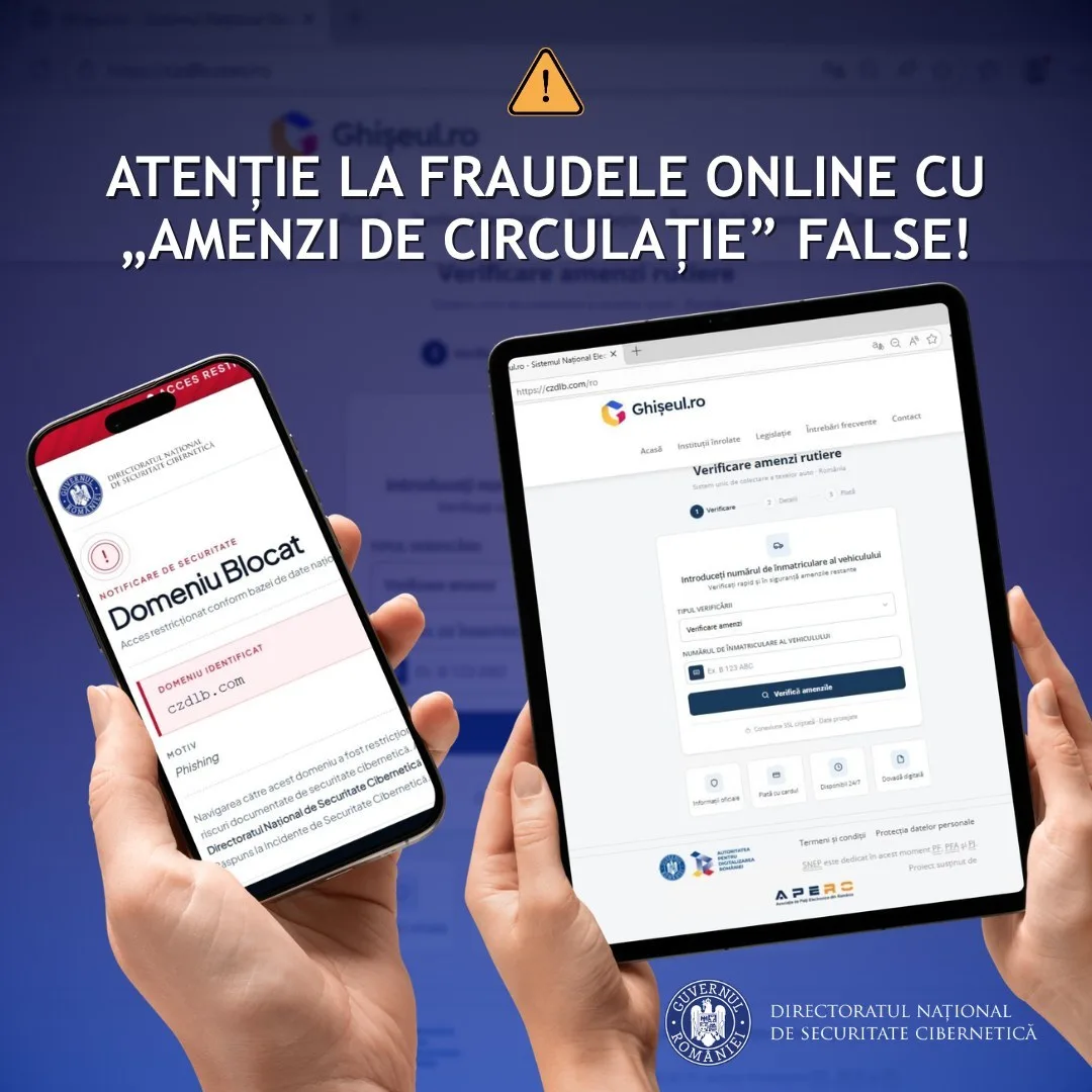 Avertisment DNSC: SMS-uri false cu amenzi de la Ghișeul.ro